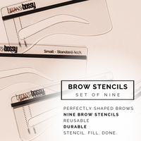 Pack of nine reusable eyebrow stencils for perfect, defined brows. Durable and easy to use brow stencils for flawless shaping.